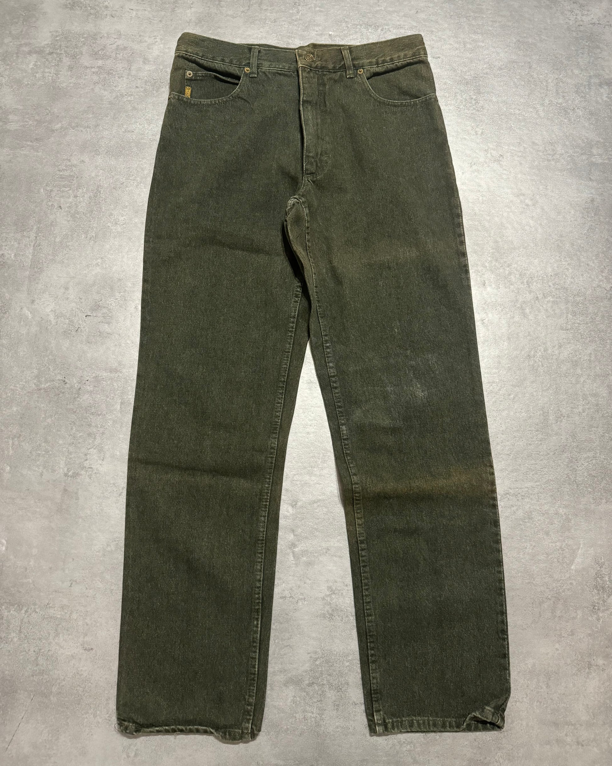 1990s Armani Faded Green Denim Cozy Pants (M/L) - 2