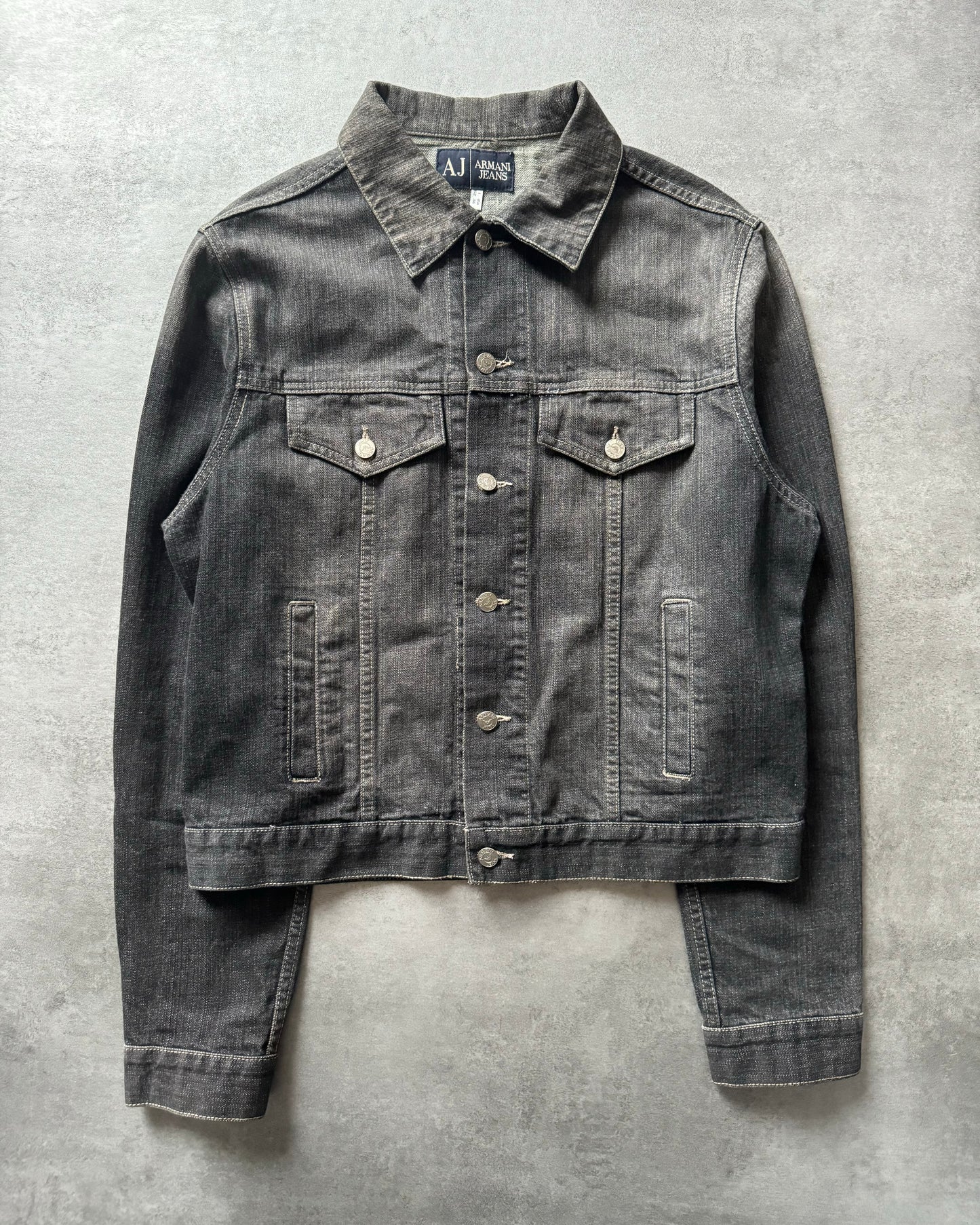 1990s Armani Grey Washed Denim Jacket  (L) - 3