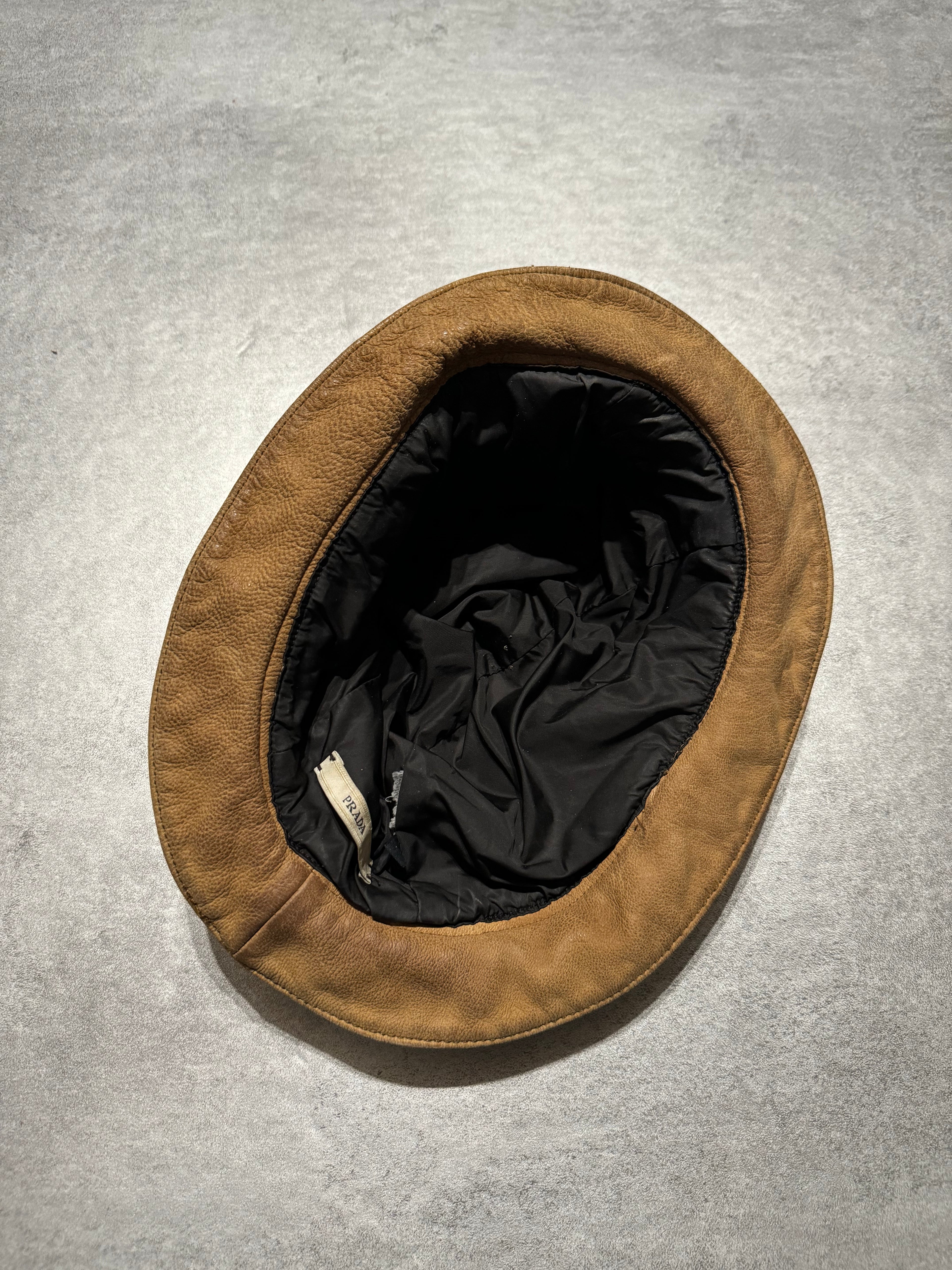 1990s Prada Beige Leather Hat (OS) - 5