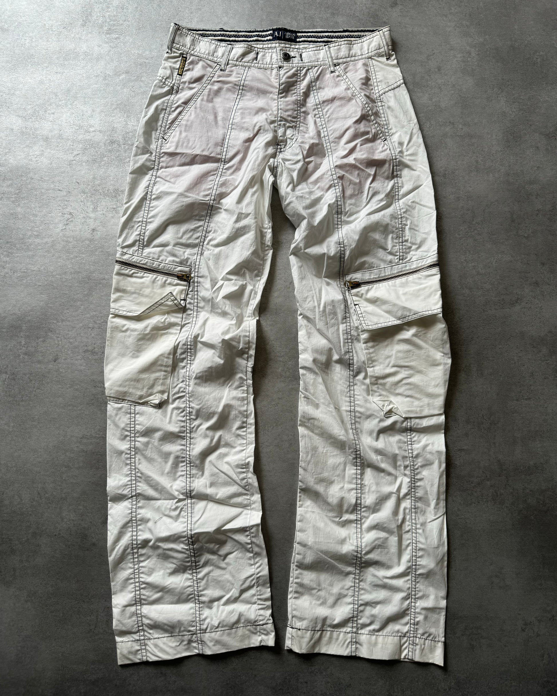 2000s Armani White Cargo Pants (L) - 1