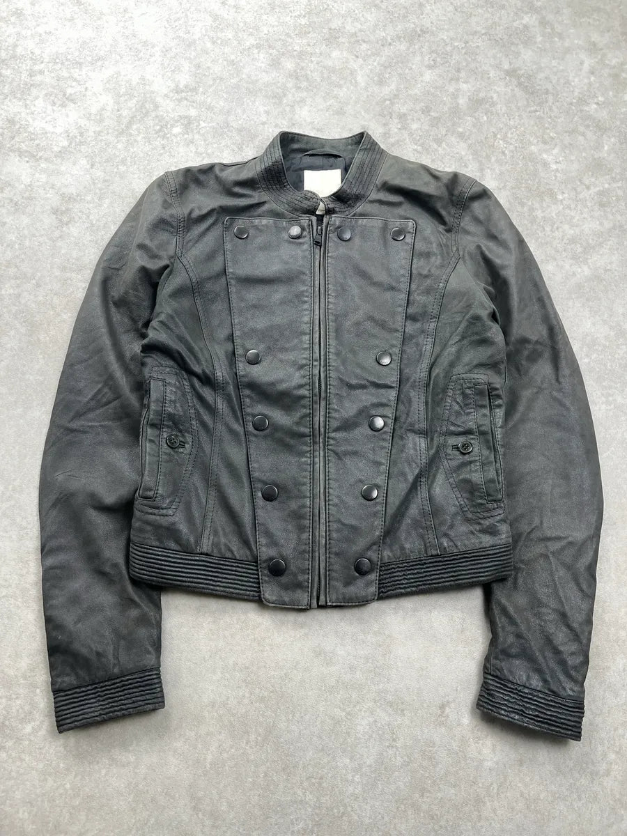 Diesel Napoleon Buttoned Black Leather Jacket oOBkdiXZ 3