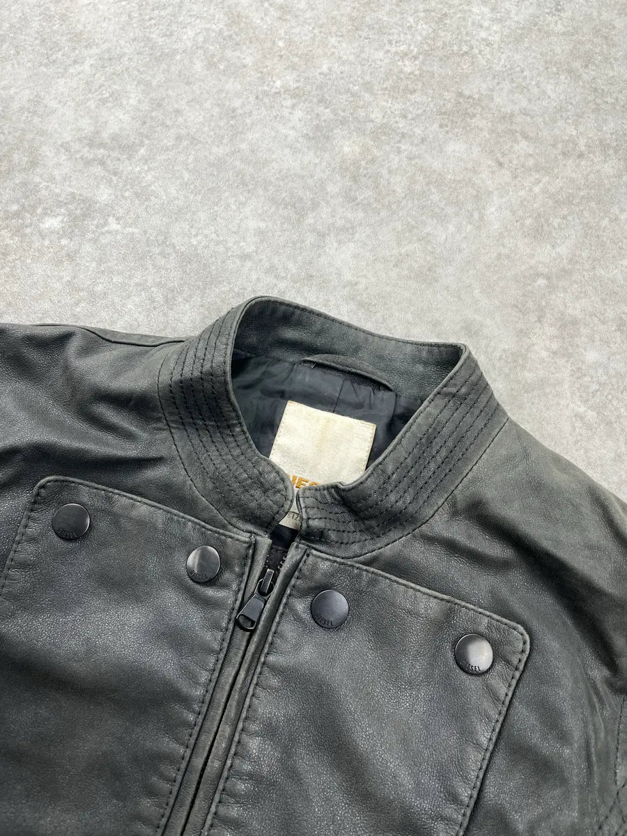 Diesel Napoleon Buttoned Black Leather Jacket oOBkdiXZ 6