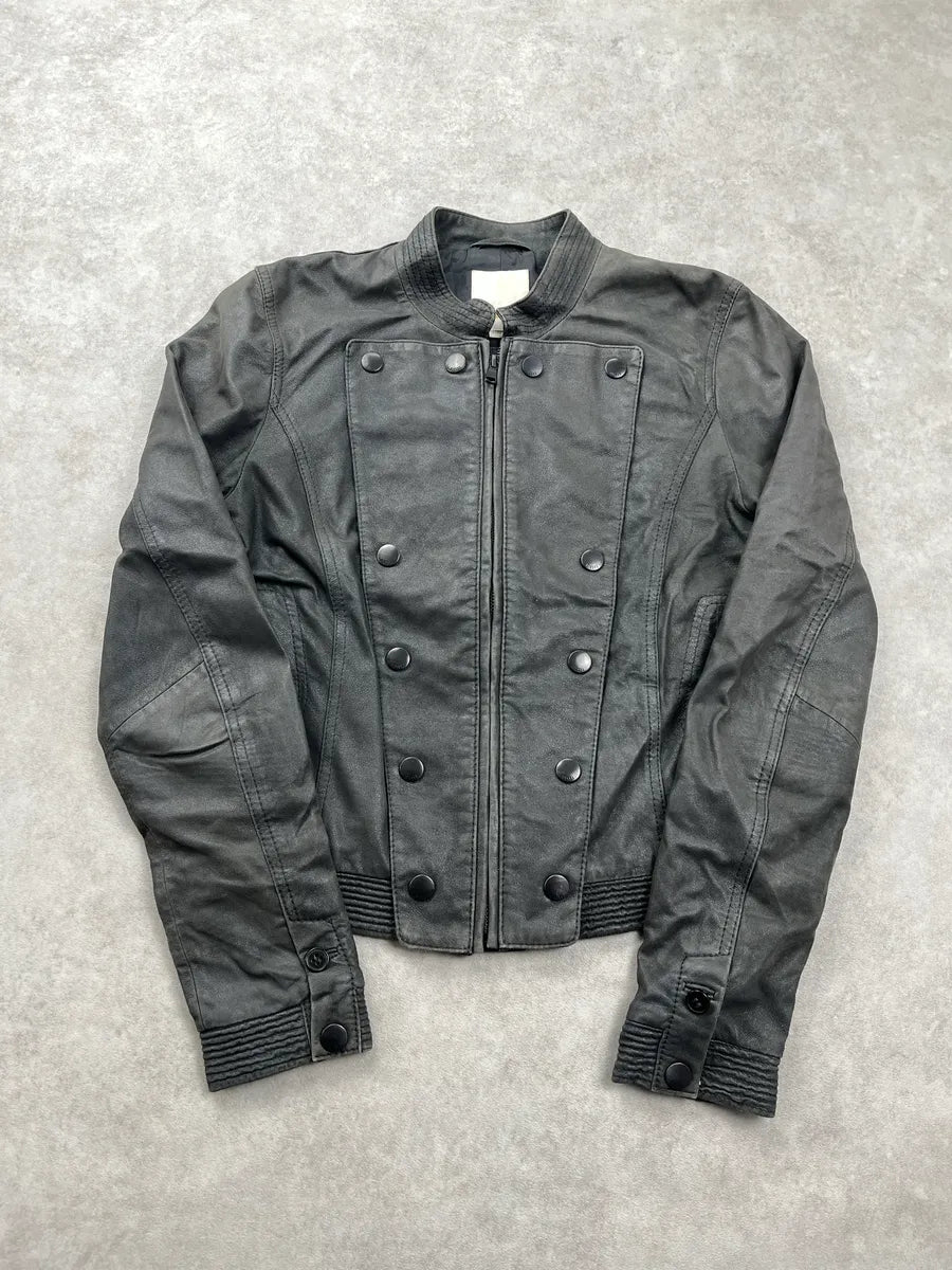 Diesel Napoleon Buttoned Black Leather Jacket oOBkdiXZ 0