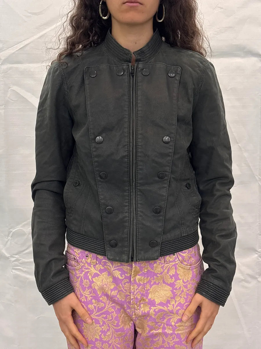 Diesel Napoleon Buttoned Black Leather Jacket oOBkdiXZ 1