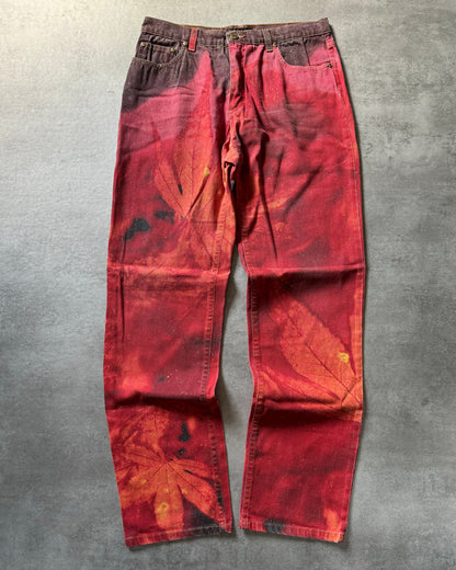 FW2001 Roberto Cavalli Red Nature Leaves Worlds Pants  (M) - 6