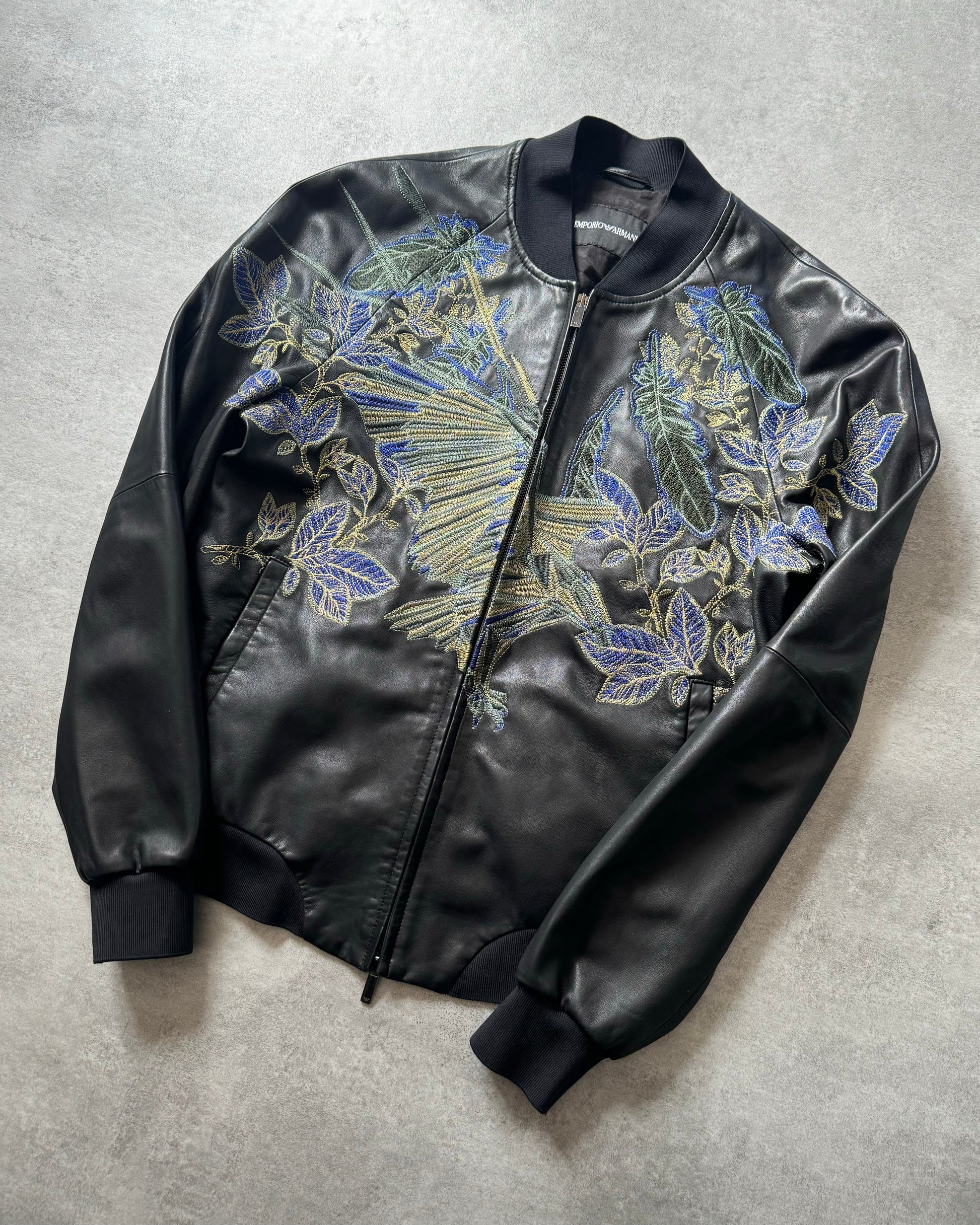 SS2017 Emporio Armani Embroidered Natural Royal Eagle Black Leather Jacket (M) - 7