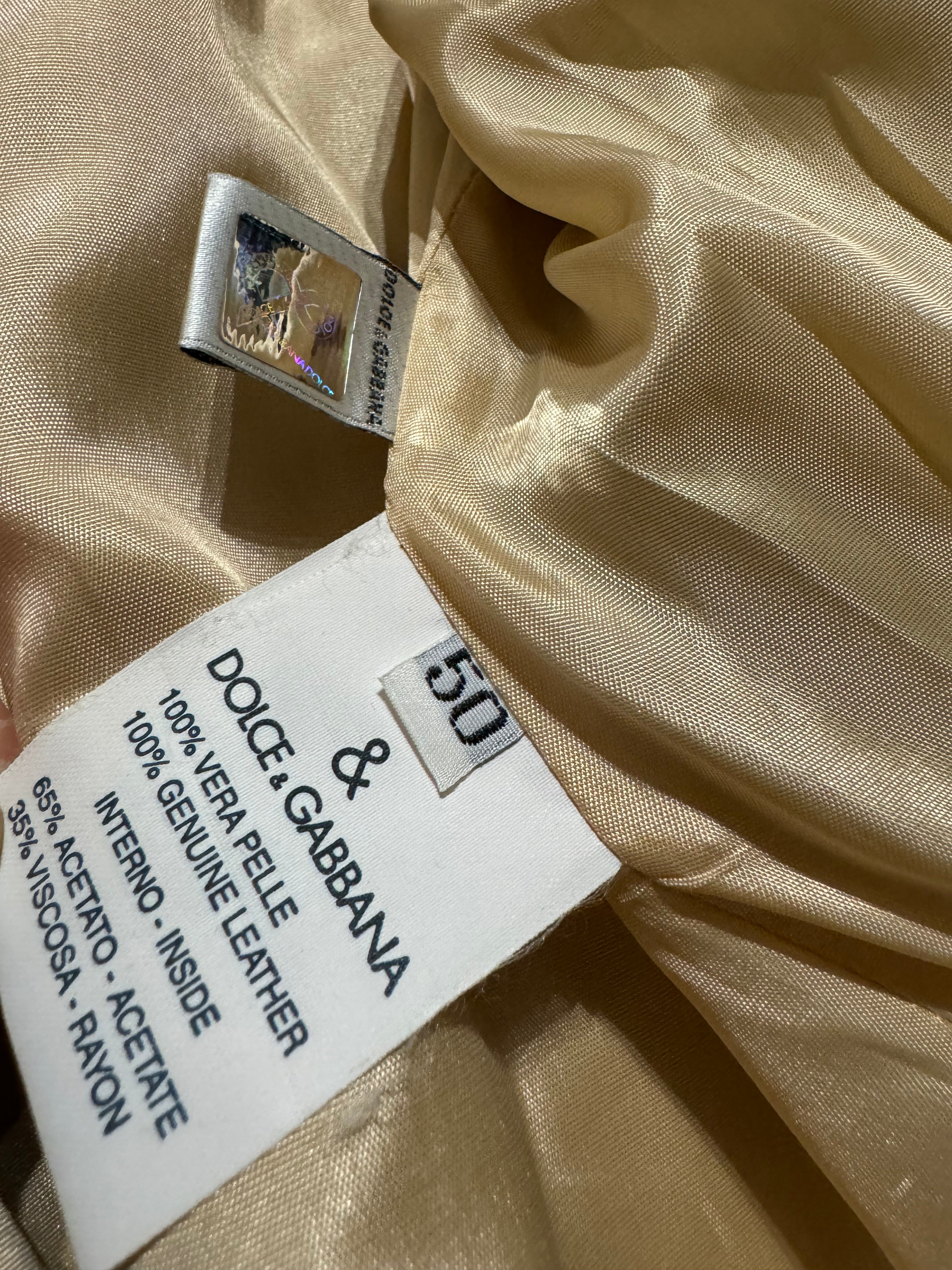 2000s Dolce & Gabbana Stripes Beige Leather Biker Racer Jacket (M) - 3