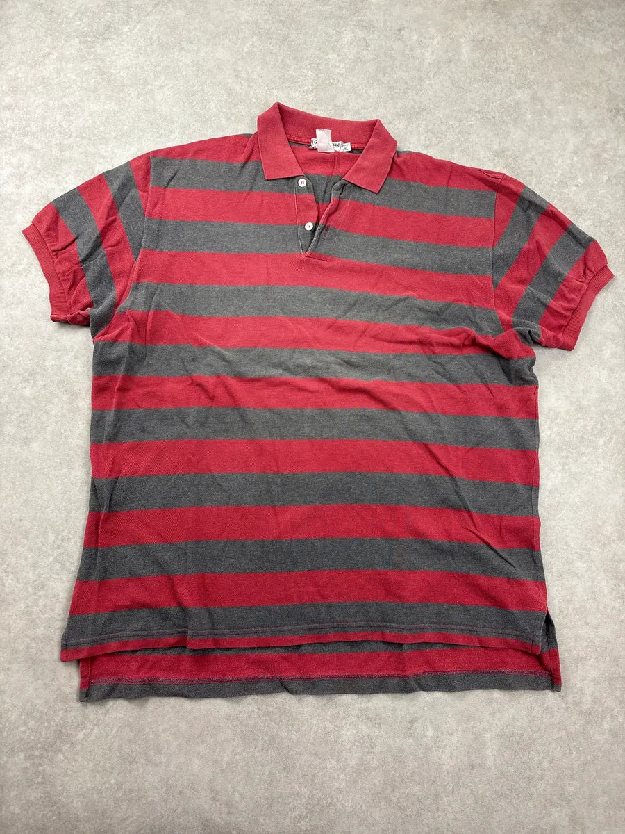 1980s Giorgio Armani Red & Grey Striped Polo oStURiNB 0