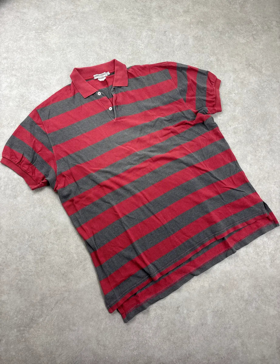 1980s Giorgio Armani Red & Grey Striped Polo oStURiNB 3