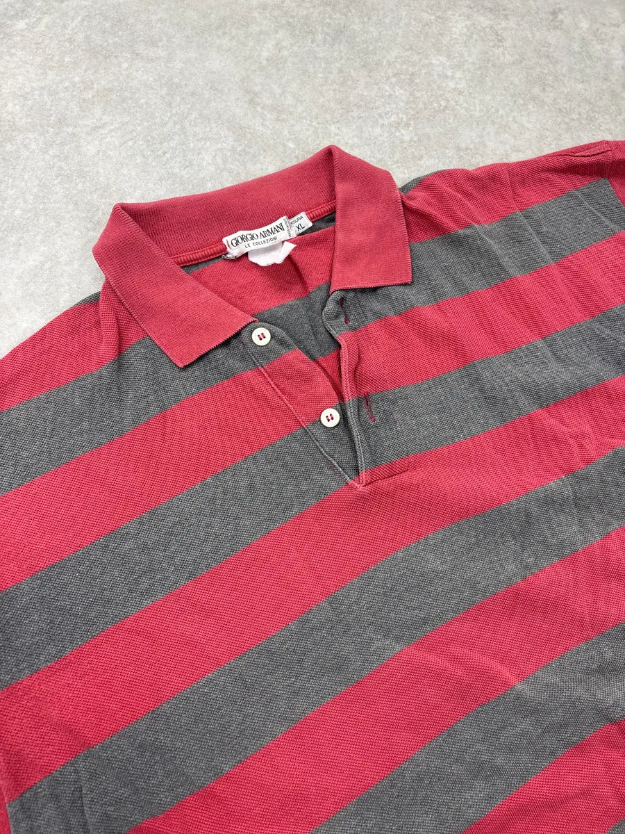 1980s Giorgio Armani Red & Grey Striped Polo oStURiNB 4