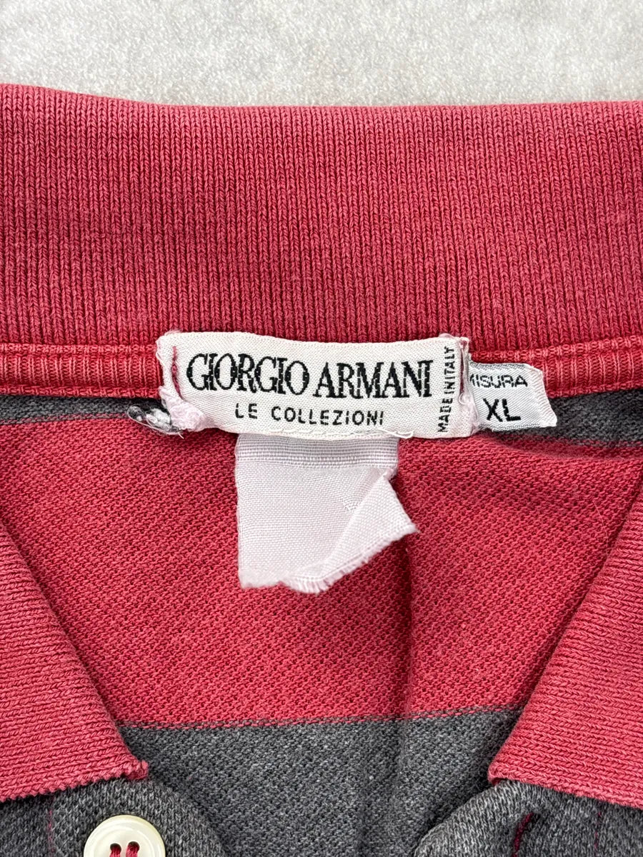 1980s Giorgio Armani Red & Grey Striped Polo oStURiNB 7
