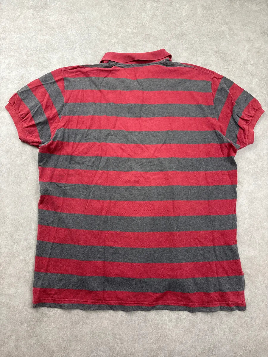 1980s Giorgio Armani Red & Grey Striped Polo oStURiNB 5