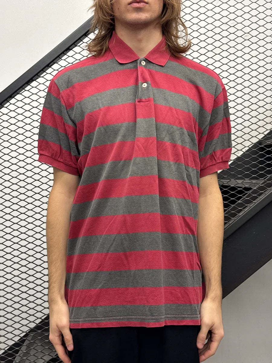 1980s Giorgio Armani Red & Grey Striped Polo oStURiNB 1