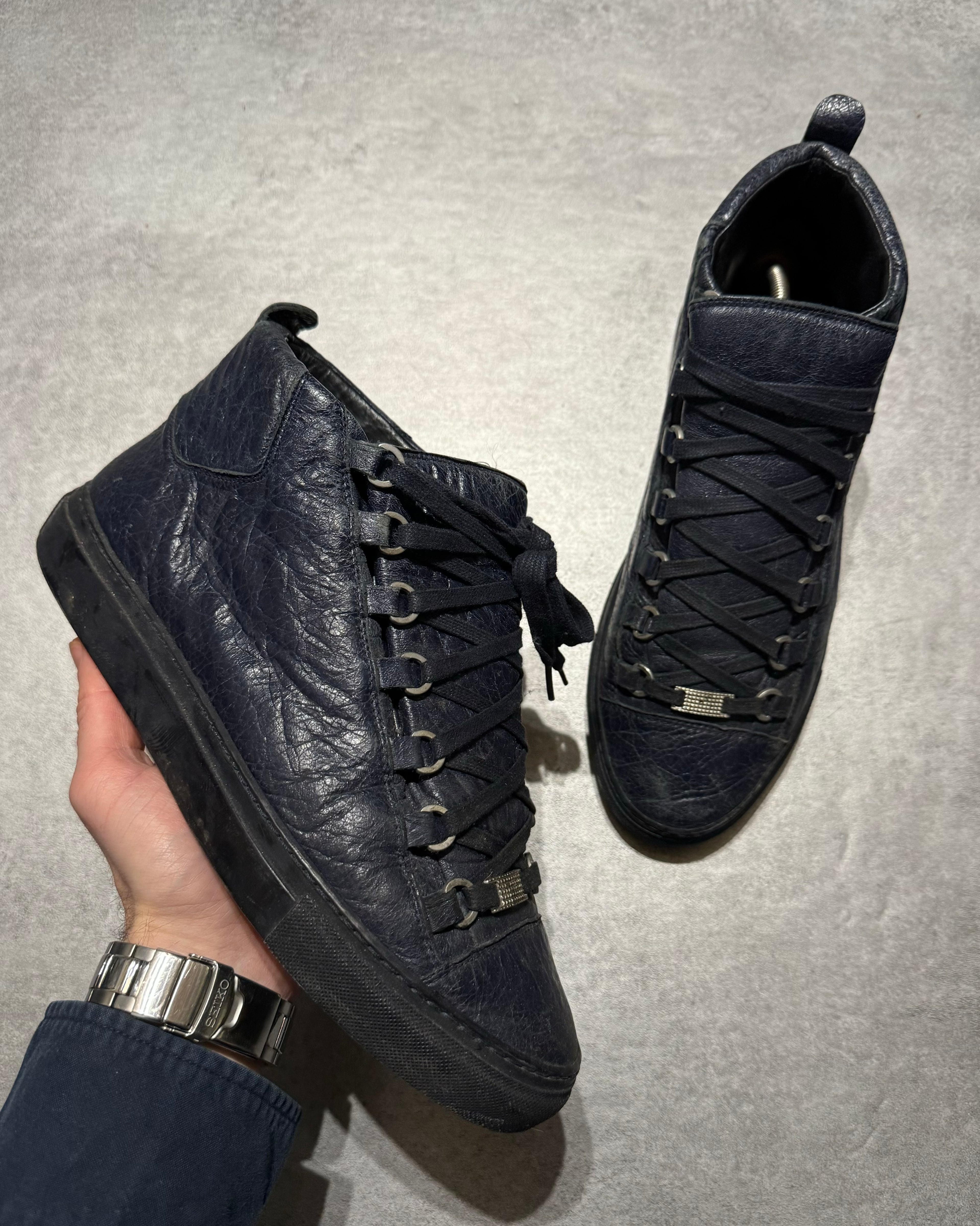 Balenciaga Arena Navy High Top Leather Sneakers (42,5) - 1