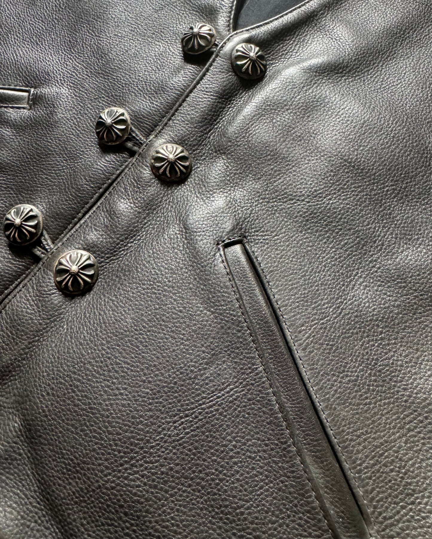 2000s Chrome Hearts Black Leather Sleeveless Biker Jacket (S) - 6