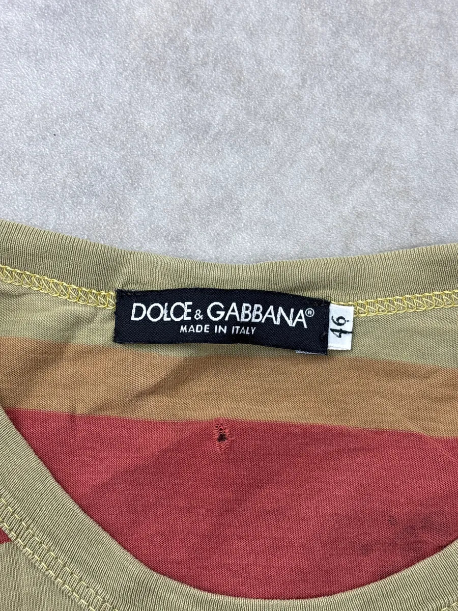2000s Dolce & Gabbana Khaki & Red Stripe Paint Splatter Distressed T-Shirt oXPOUvjP 8