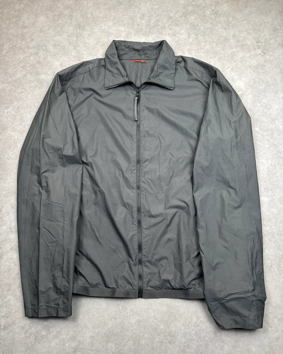 SS2000 Prada Dark Grey Zip-Up Mesh Lined Light Jacket oXPTAiYK 0