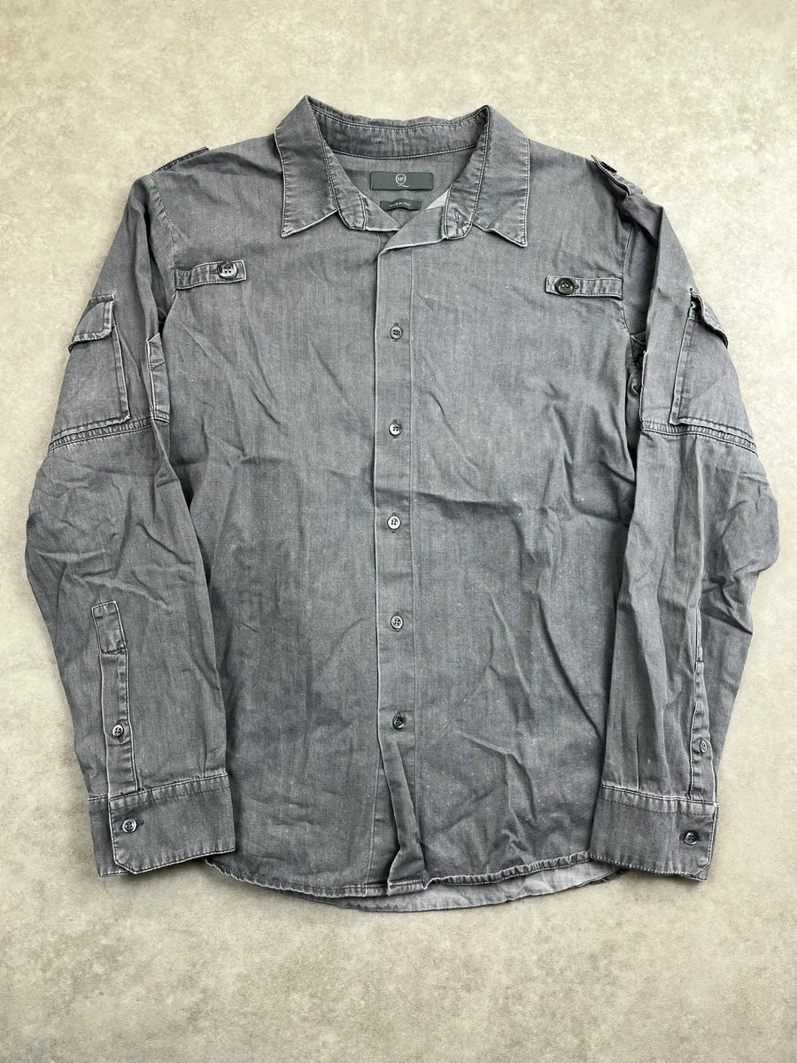2000s Alexander McQueen Grey Utility Cargo Washed Shirt oXWhhYLX 0