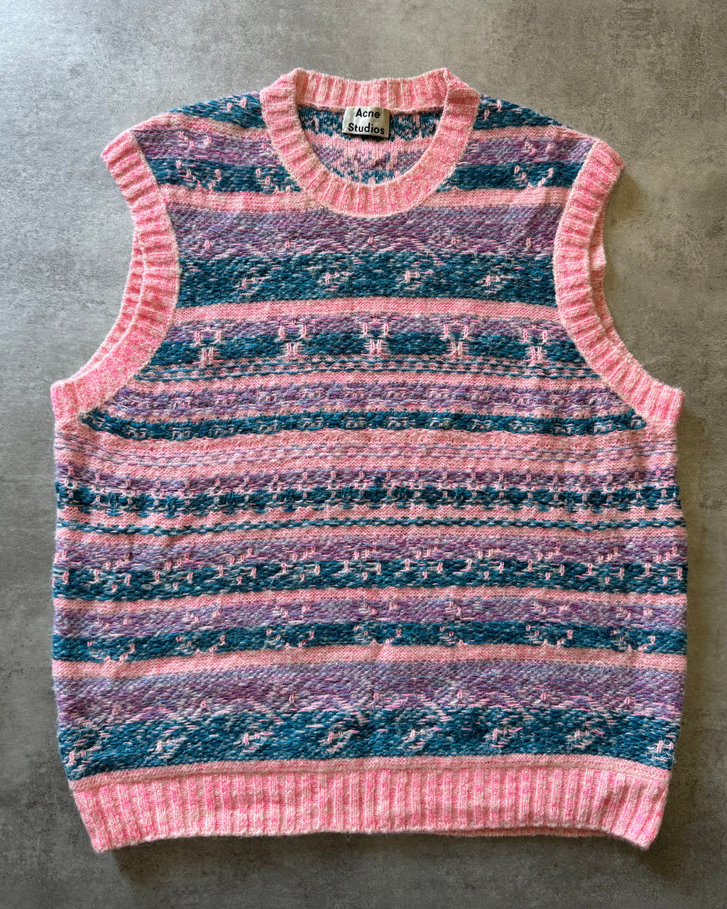 FW2019 Acne Studios Striped Intarsia Knit Pink Jacquard Sleeveless Sweater (XL) - 1