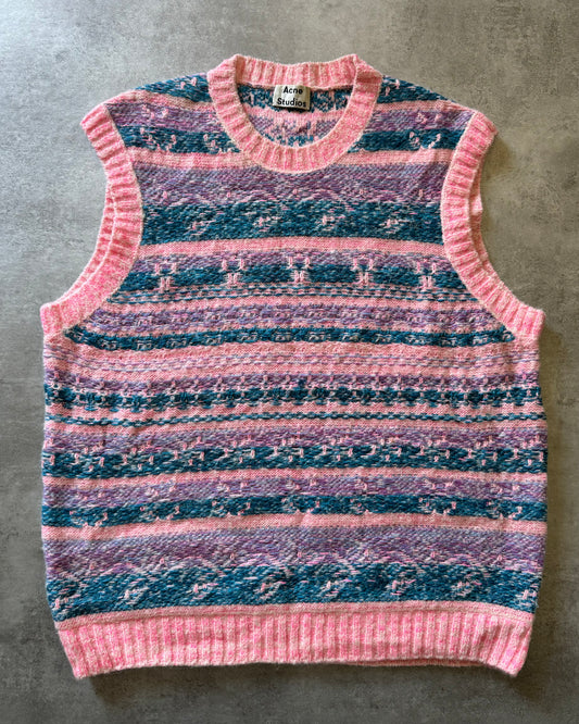 FW2019 Acne Studios Striped Intarsia Knit Pink Jacquard Sleeveless Sweater (XL) - 1