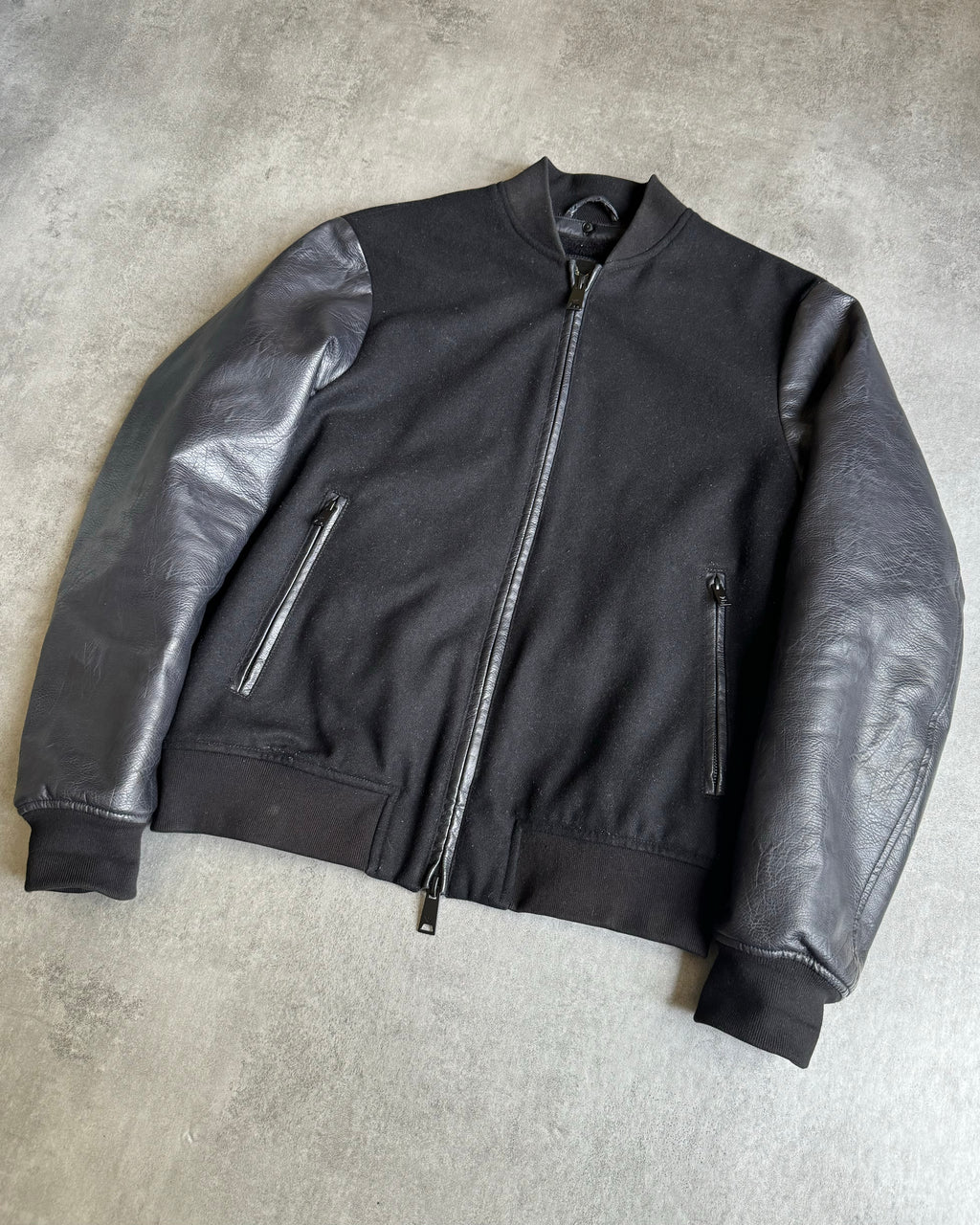 AW2018 Emporio Armani Black Leather Sleeves Bomber Jacket (M) - 9