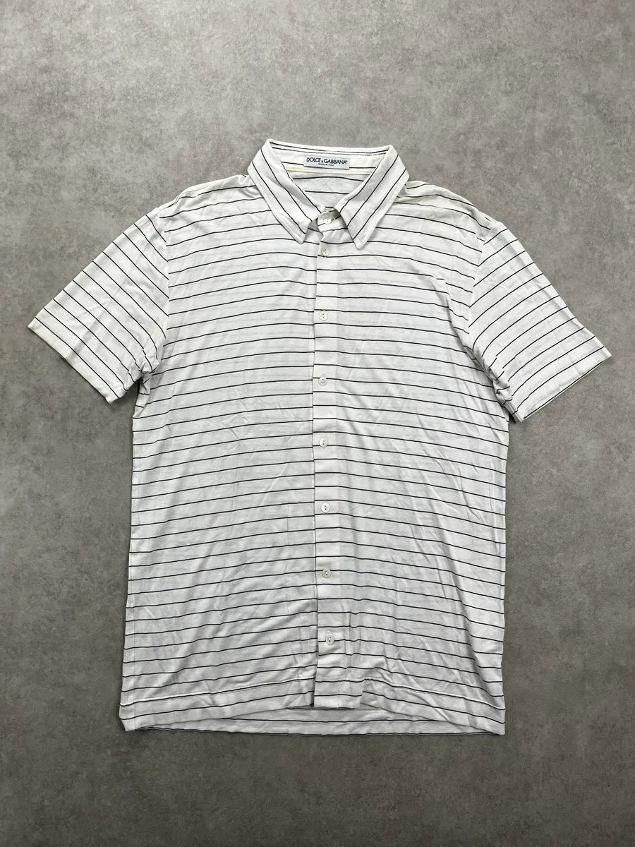 SS1999 Dolce & Gabbana White Horizontal Stripe Button Front Shirt obmjLtqI 0