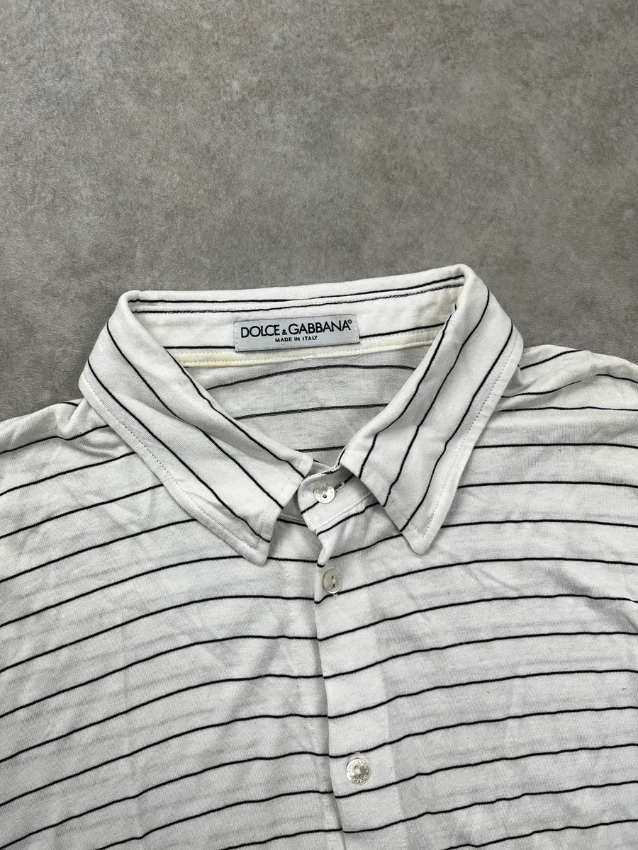 SS1999 Dolce & Gabbana White Horizontal Stripe Button Front Shirt obmjLtqI 5