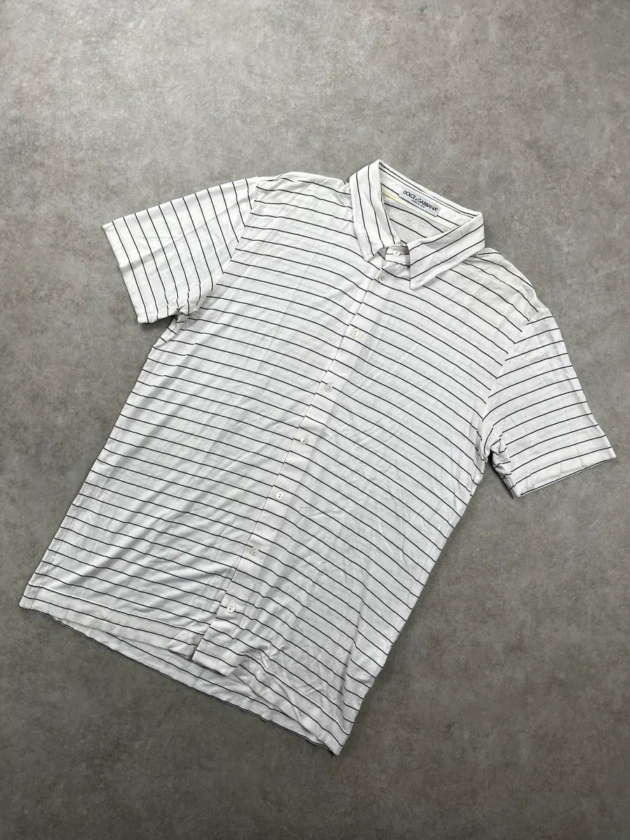 SS1999 Dolce & Gabbana White Horizontal Stripe Button Front Shirt obmjLtqI 3
