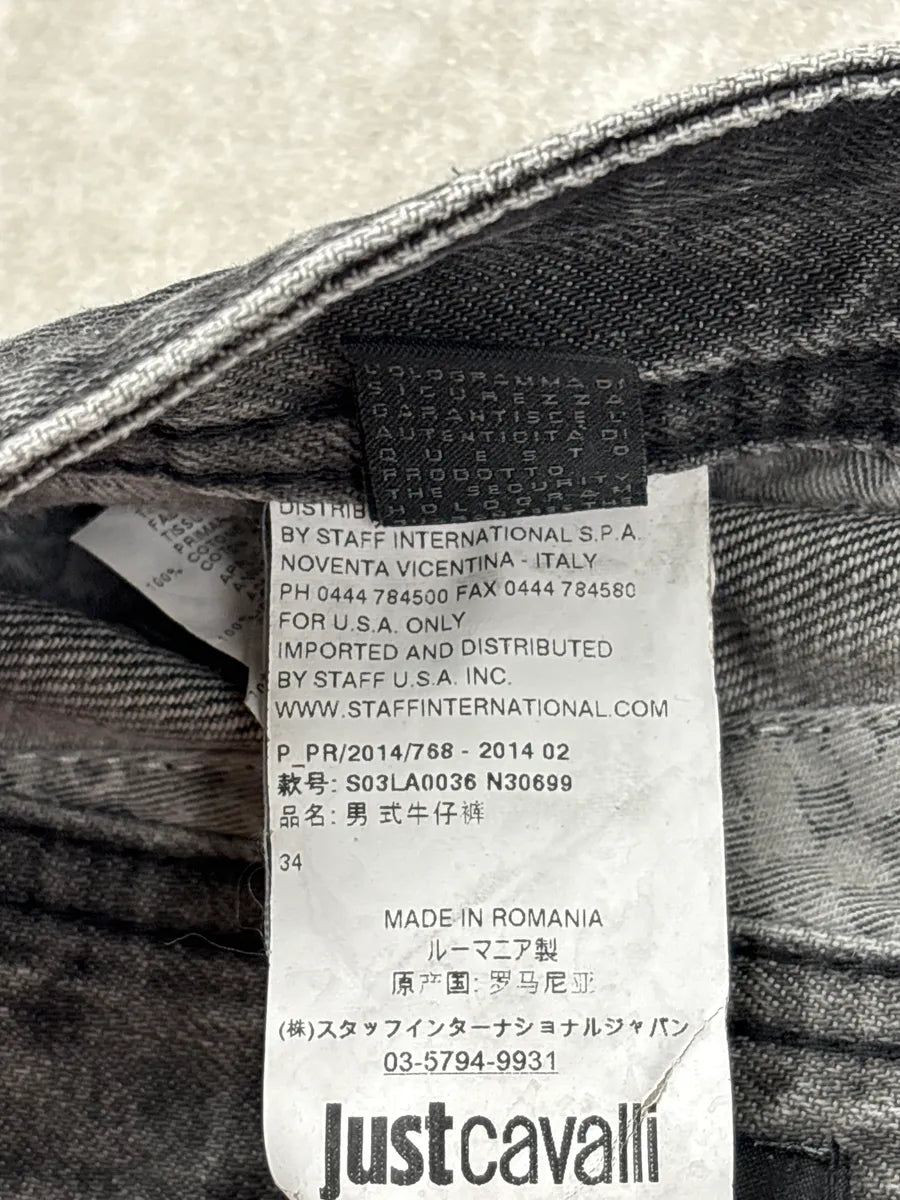 FW2014 Cavalli Black Faded Distressed Jeans obxusgBA 14