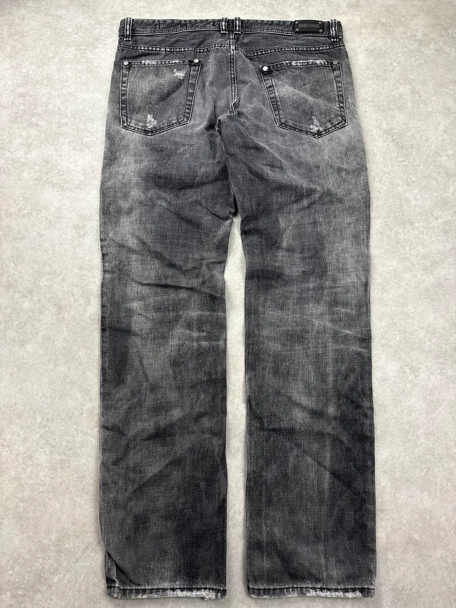 FW2014 Cavalli Black Faded Distressed Jeans obxusgBA 6