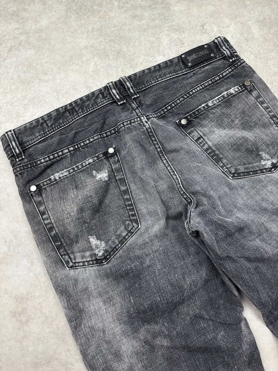 FW2014 Cavalli Black Faded Distressed Jeans obxusgBA 7