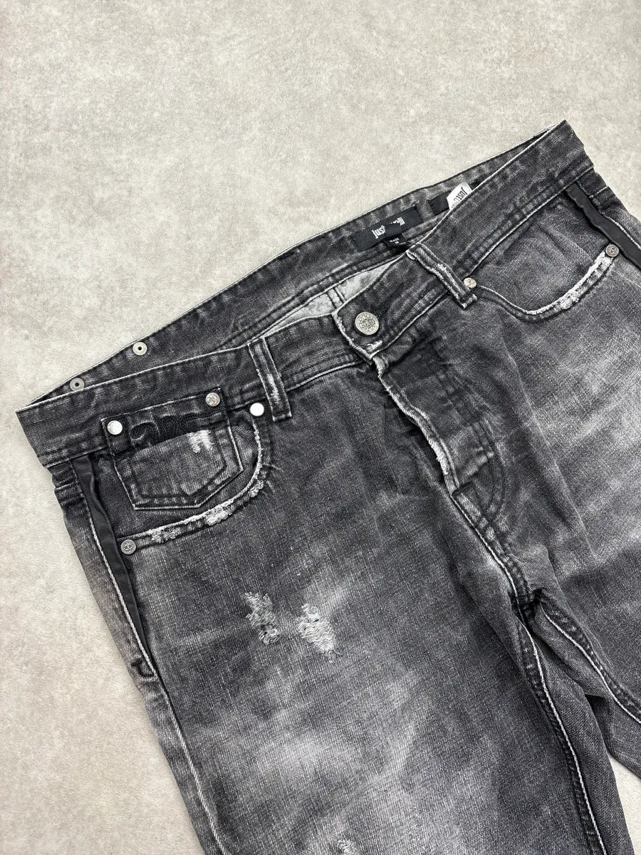FW2014 Cavalli Black Faded Distressed Jeans obxusgBA 5