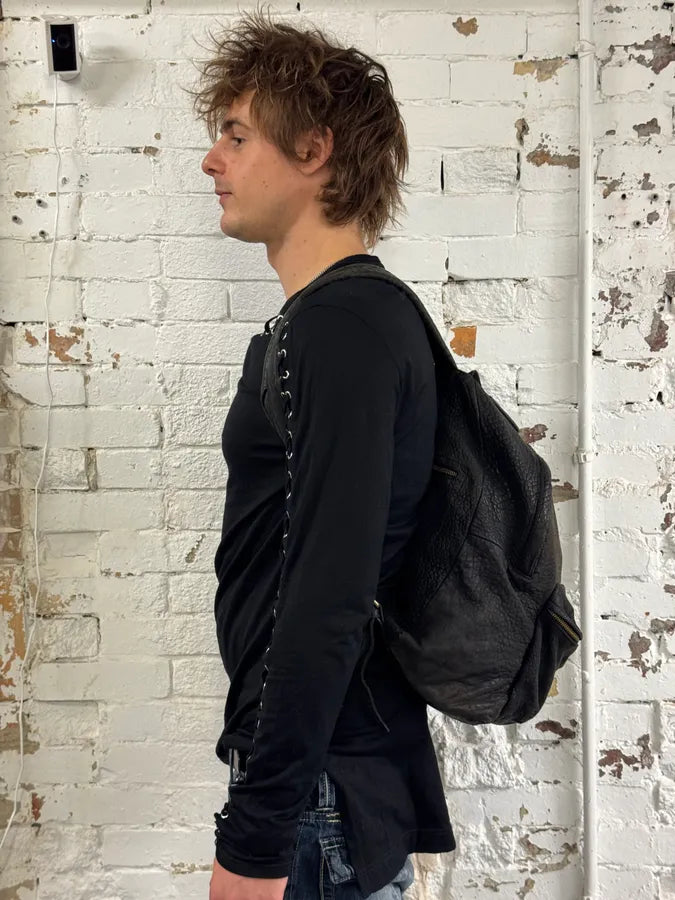 Officine Creative Black Grained Leather Faded Backpack eKSUBXw 2