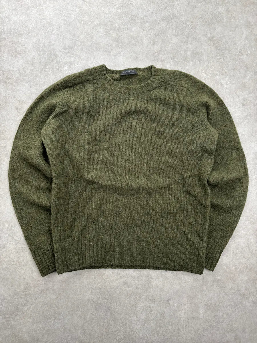 2000s Prada Olive Wool Textured Knit Crewneck Sweater oiMQsfvb 3