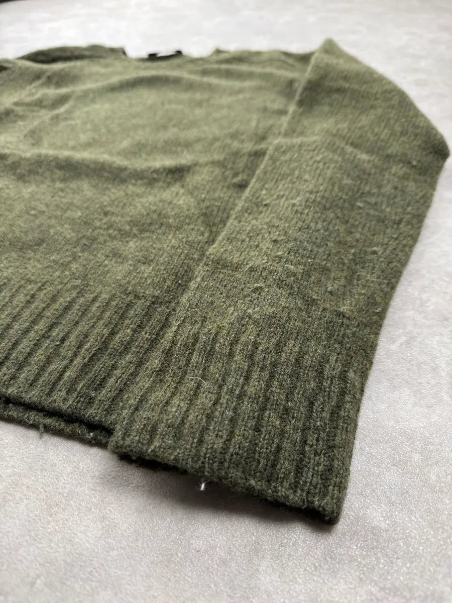 2000s Prada Olive Wool Textured Knit Crewneck Sweater oiMQsfvb 5