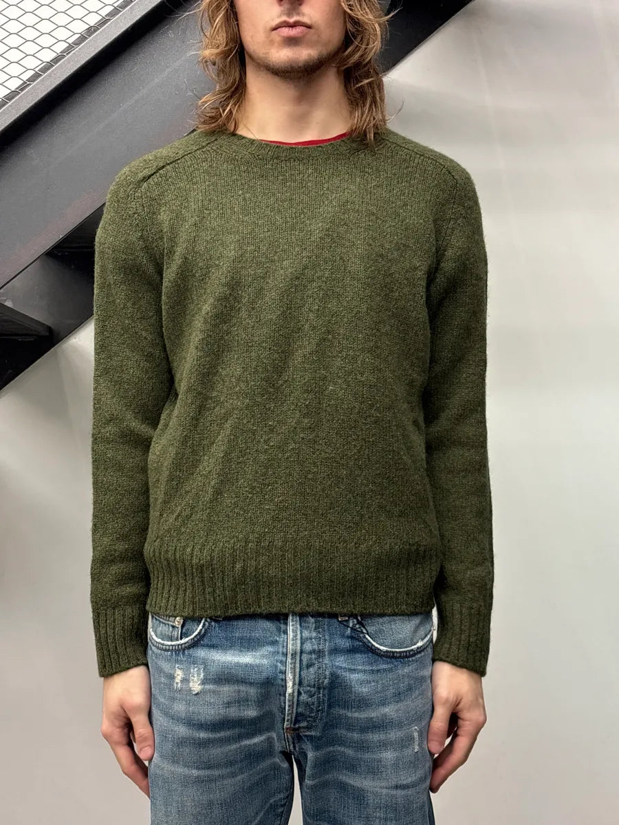 2000s Prada Olive Wool Textured Knit Crewneck Sweater oiMQsfvb 0