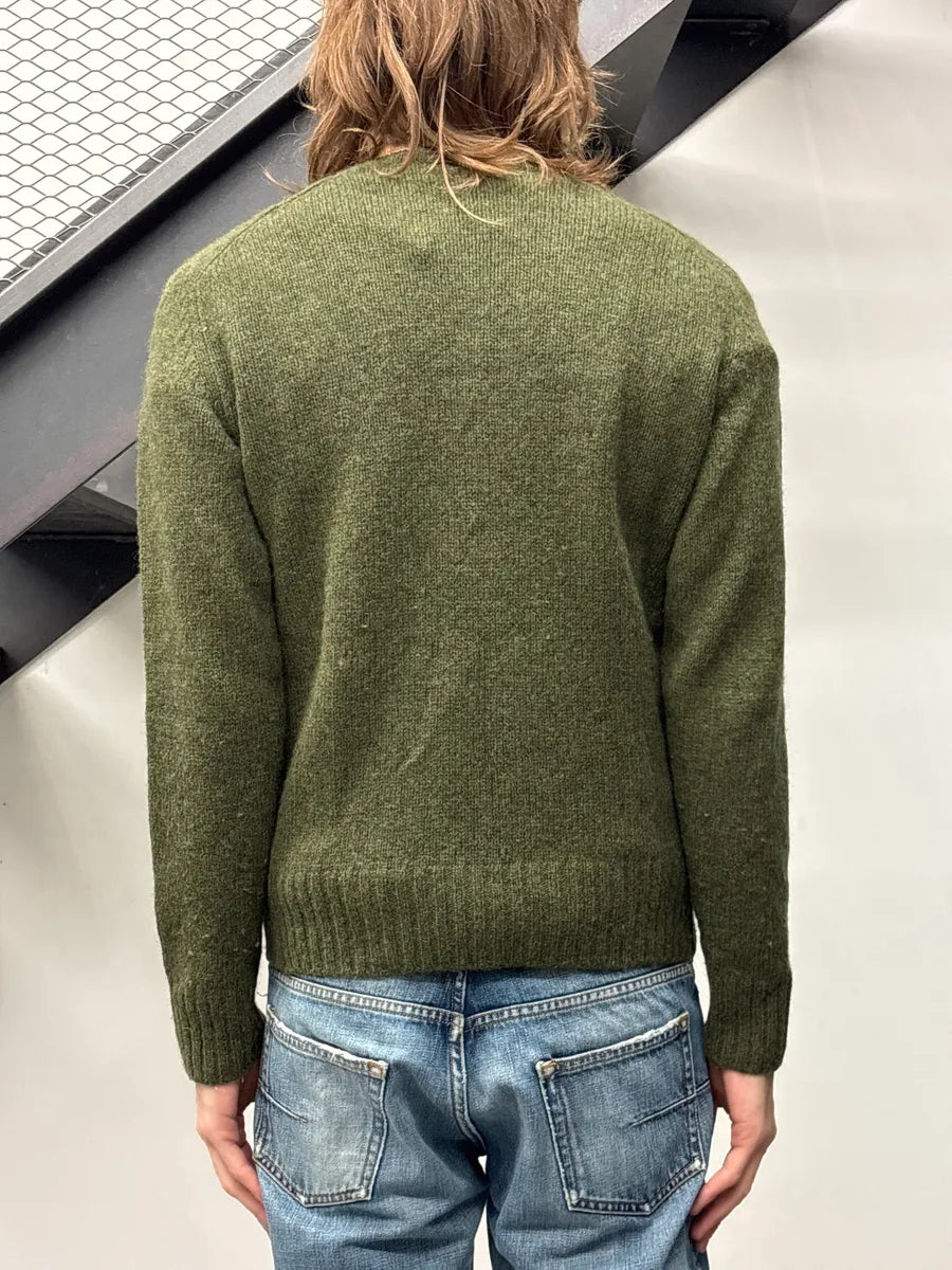 2000s Prada Olive Wool Textured Knit Crewneck Sweater oiMQsfvb 1