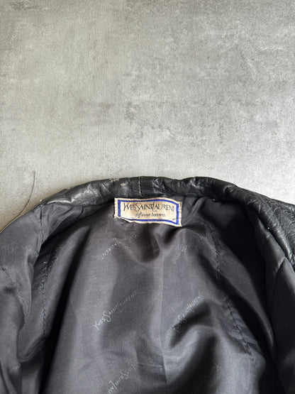 1980s Yves Saint Laurent Black Leather Jacket (M) - 9