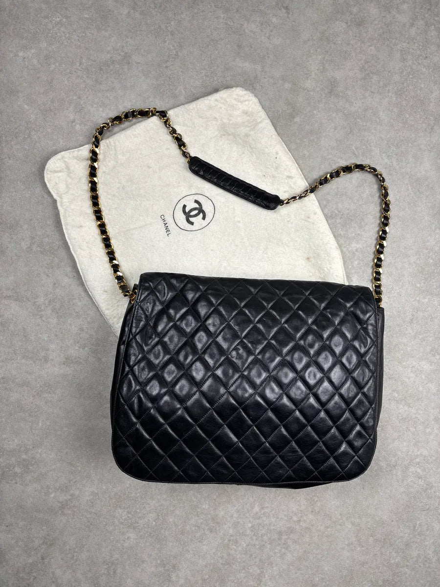1990s Chanel Black Leather Quilted Chain Strap Shoulder Bag oqCQaQtg 1