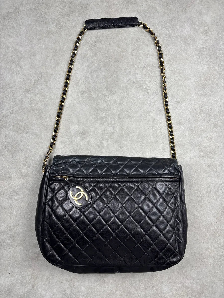 1990s Chanel Black Leather Quilted Chain Strap Shoulder Bag oqCQaQtg 0