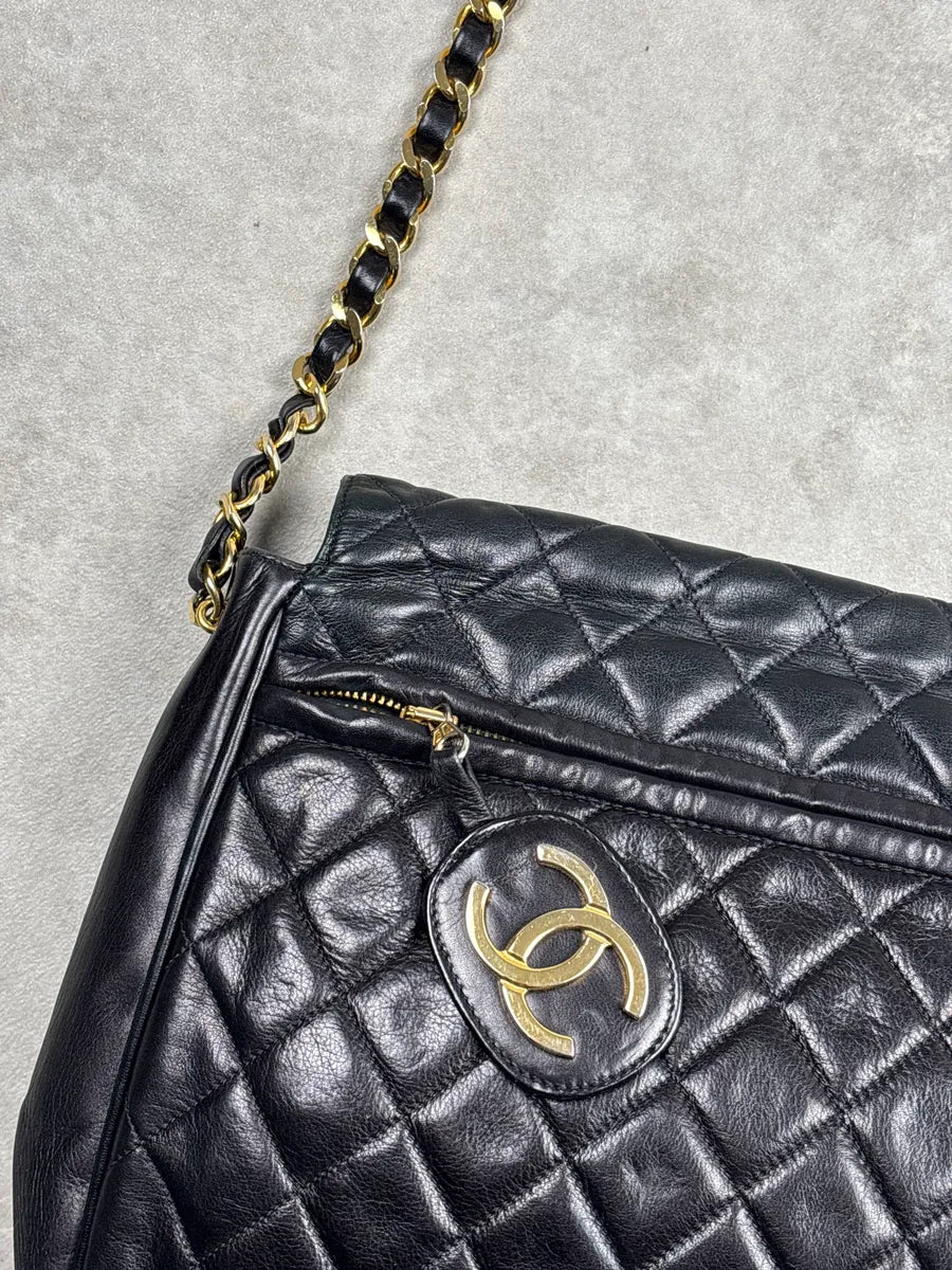 1990s Chanel Black Leather Quilted Chain Strap Shoulder Bag oqCQaQtg 12