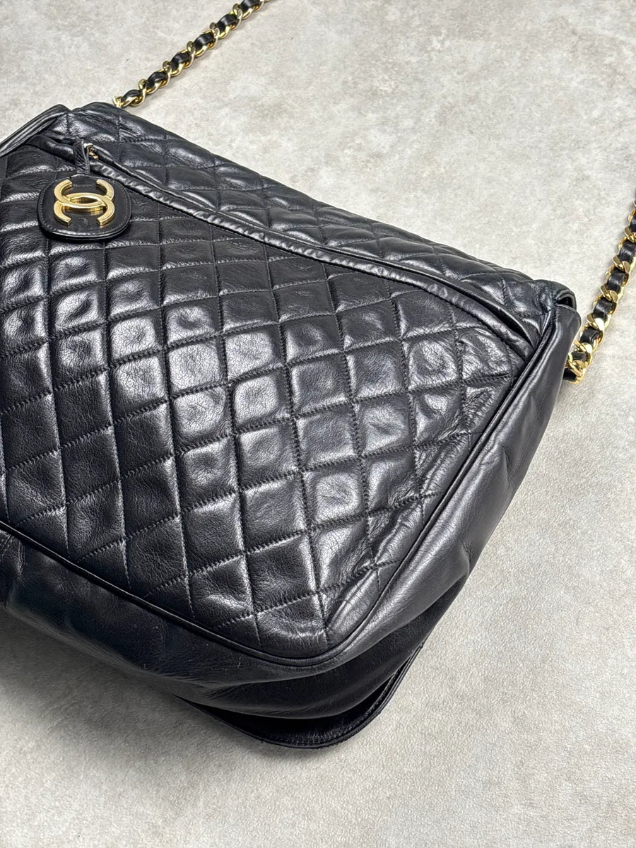 1990s Chanel Black Leather Quilted Chain Strap Shoulder Bag oqCQaQtg 13