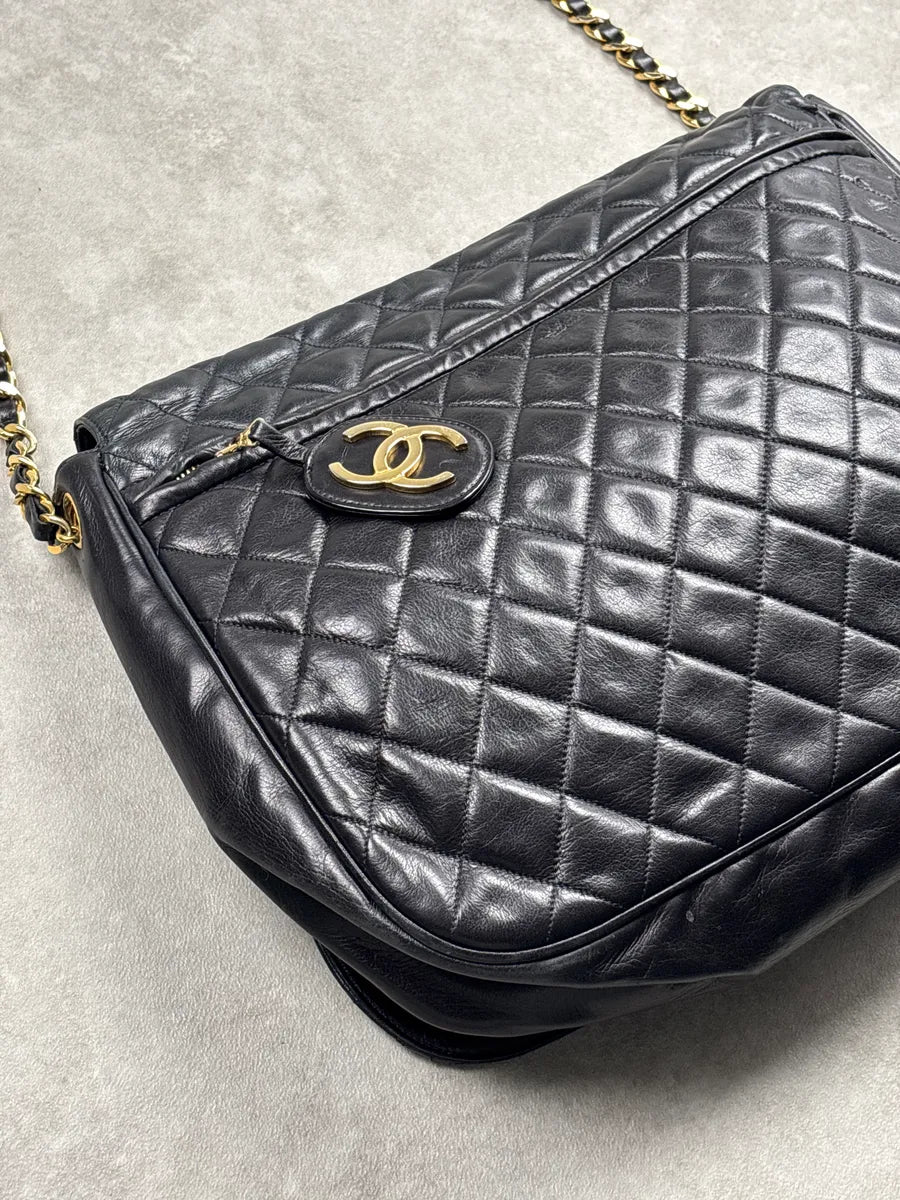 1990s Chanel Black Leather Quilted Chain Strap Shoulder Bag oqCQaQtg 14
