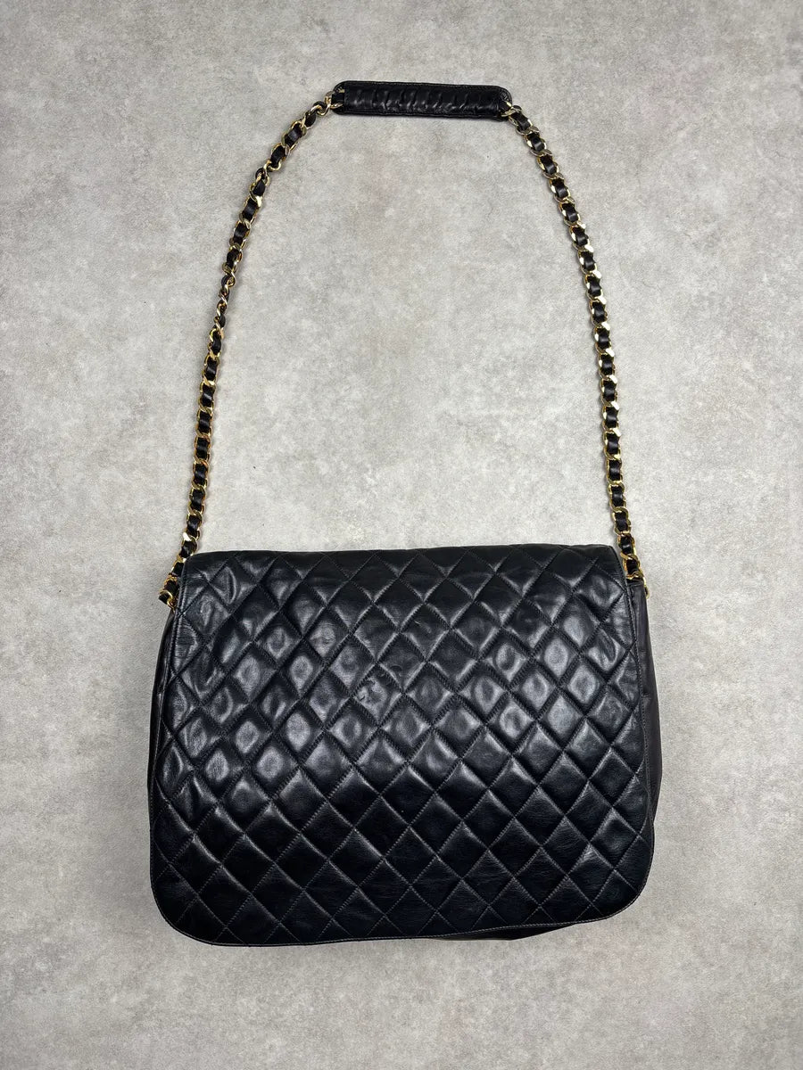 1990s Chanel Black Leather Quilted Chain Strap Shoulder Bag oqCQaQtg 2