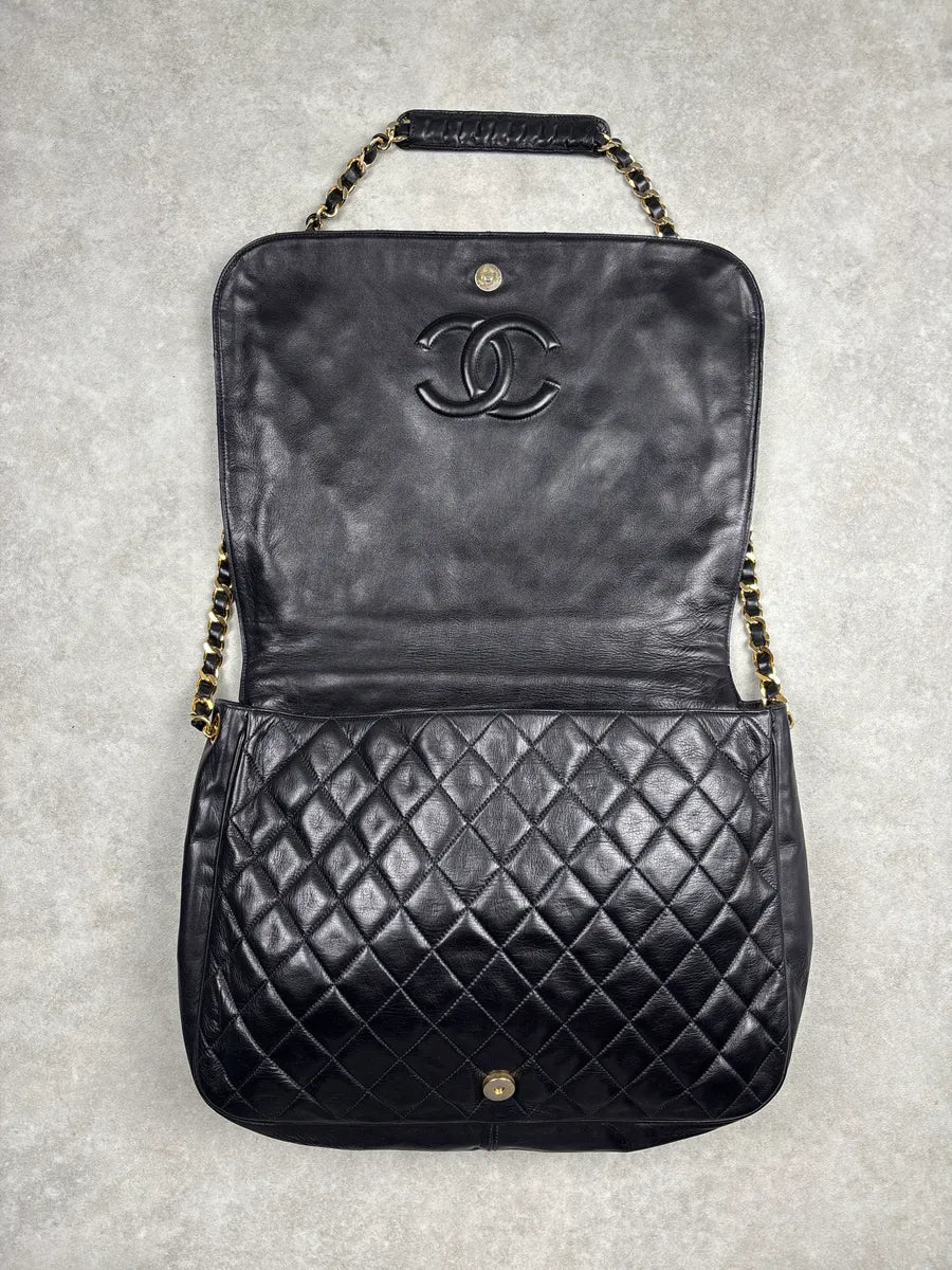 1990s Chanel Black Leather Quilted Chain Strap Shoulder Bag oqCQaQtg 5