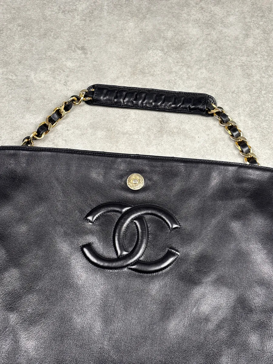 1990s Chanel Black Leather Quilted Chain Strap Shoulder Bag oqCQaQtg 10