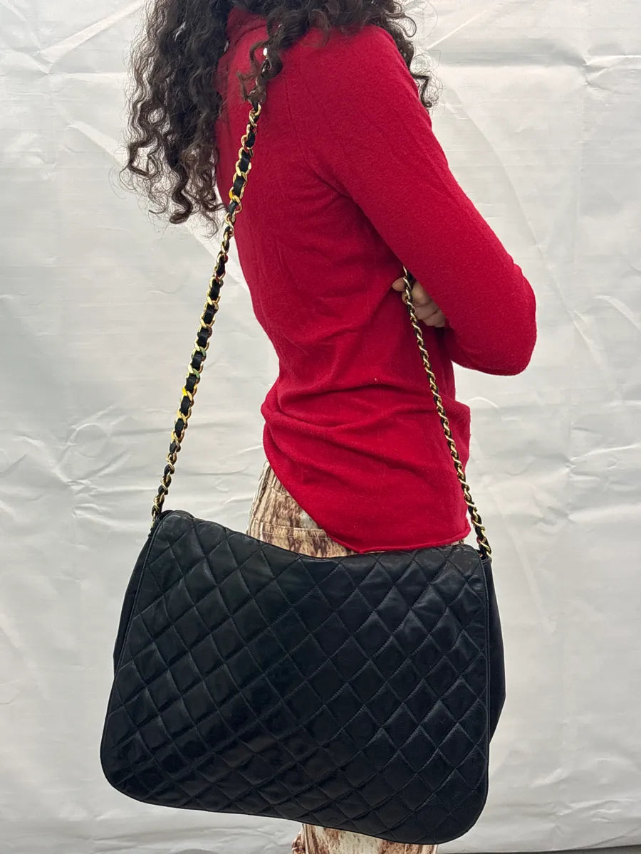 1990s Chanel Black Leather Quilted Chain Strap Shoulder Bag oqCQaQtg 3