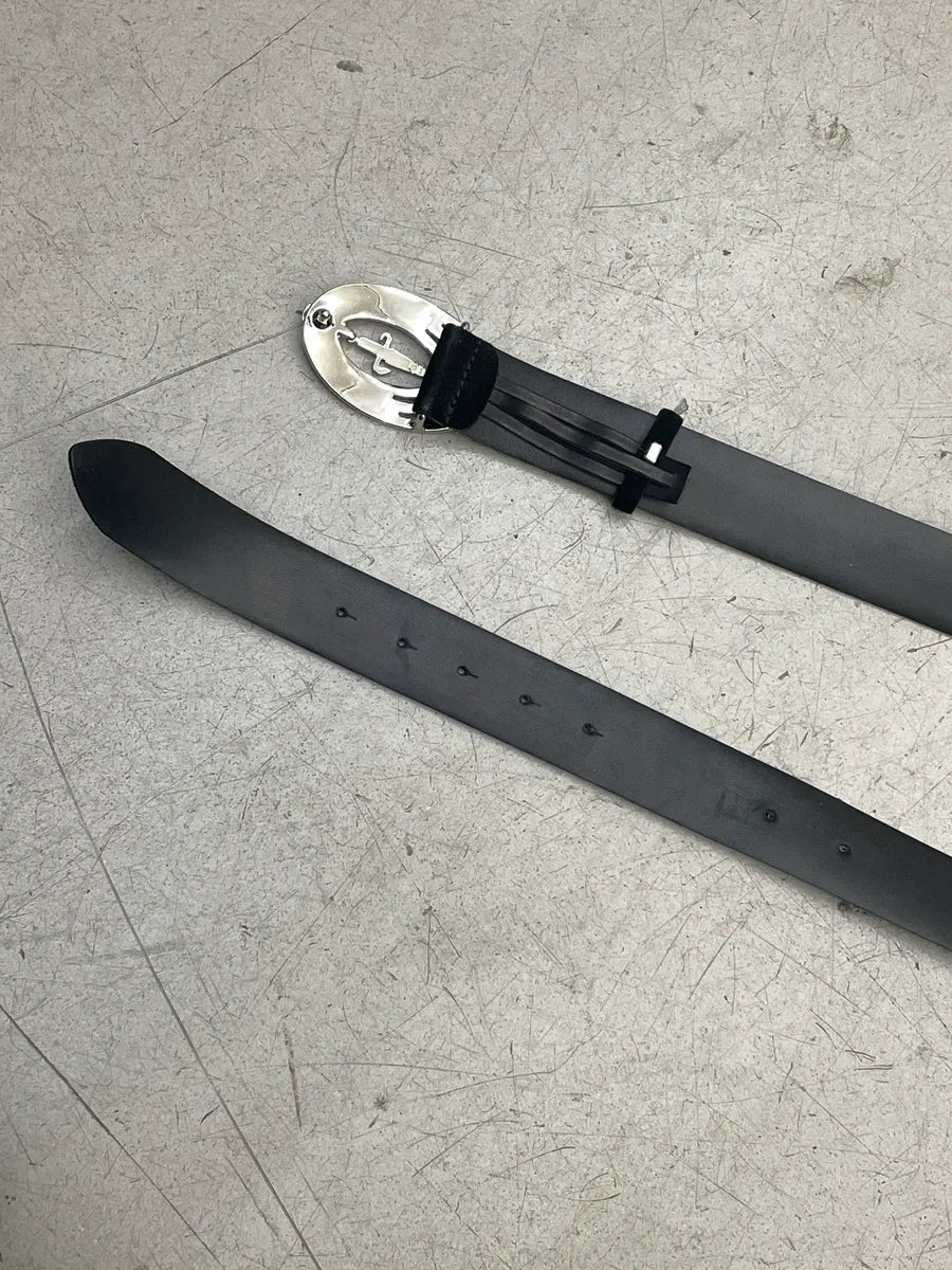 Cesare Paciotti Black Leather Dagger Logo Belt orLMFuis 3