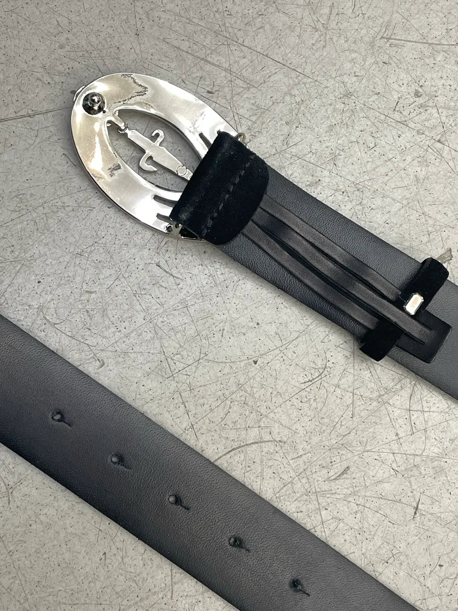 Cesare Paciotti Black Leather Dagger Logo Belt orLMFuis 6