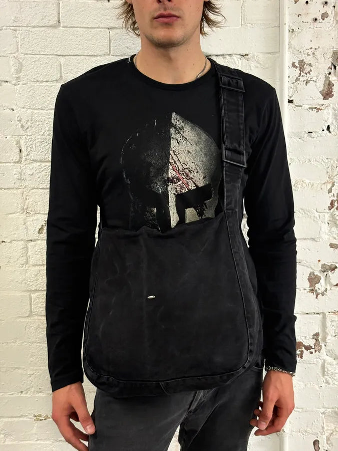 Our Legacy Black Denim Washed Shoulder Bag WysiCut 2